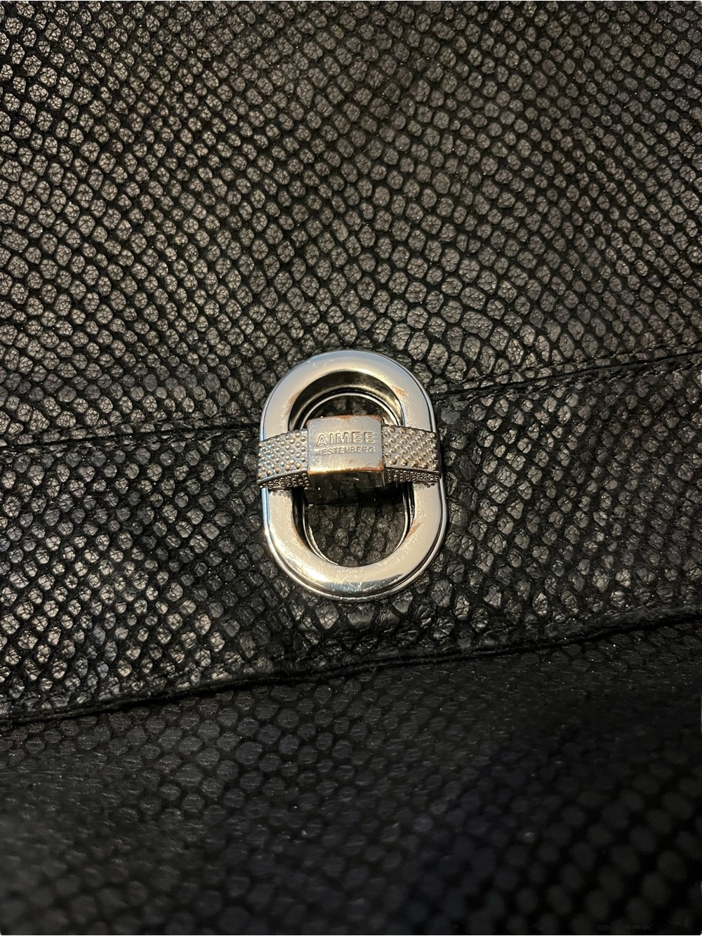 Aimee Kestenberg Rocco Lizard Embossed Shoulder Purse in Black Textured - Picture 2 of 12